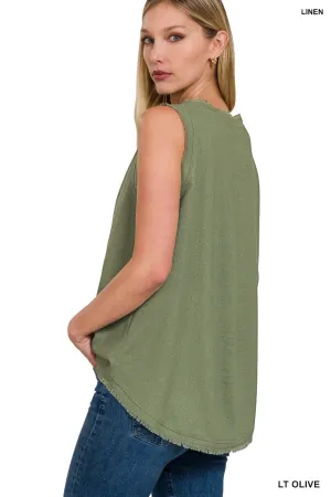 Frayed Summer Tank in LIGHT OLIVE