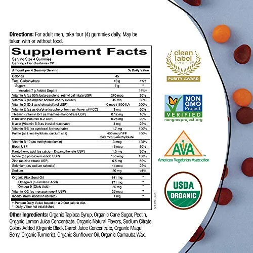 Gomitas orgánicas diarias para niños Multivitamina, OMC120, Orgánico completo para hombre, N/A, 1