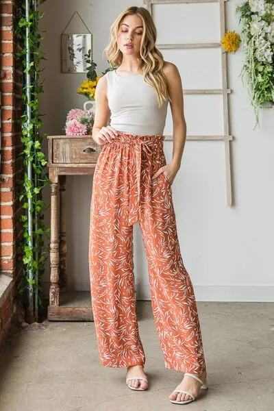 Hazel Blues® |  Heimish Printed Tied Straight Casual Pants