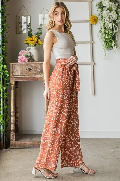 Hazel Blues® |  Heimish Printed Tied Straight Casual Pants