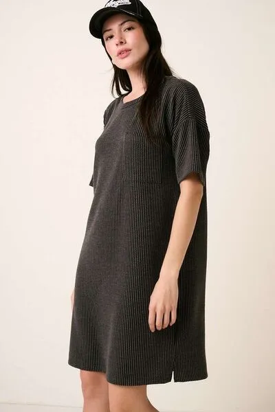 Hazel Blues® |  Mittoshop Urban Rib Knit Short Sleeve Tee Dress