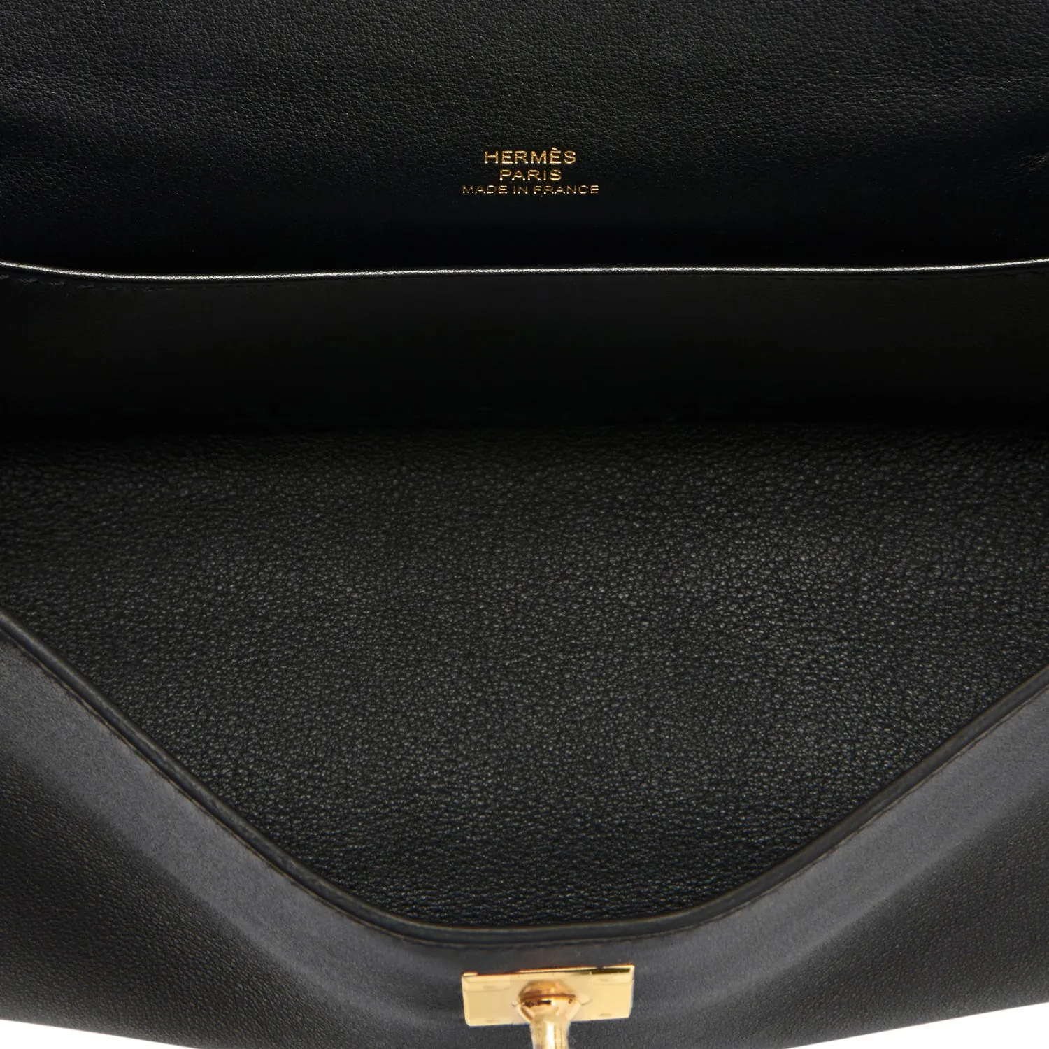Hermes Kelly Pochette Black Swift Gold Hardware Clutch Cut Bag