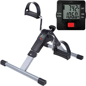 Himaly Store Folding Pedal Exerciser Mini Exercise Bike Portable Foot Peddler Desk Bike Arm and Leg Peddler Machine with LCD Monitor , Silver