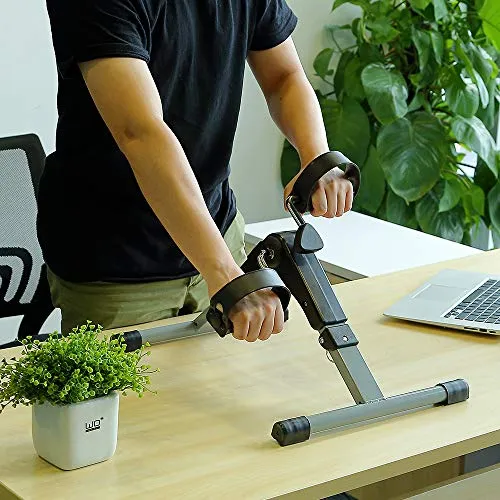 Himaly Store Folding Pedal Exerciser Mini Exercise Bike Portable Foot Peddler Desk Bike Arm and Leg Peddler Machine with LCD Monitor , Silver