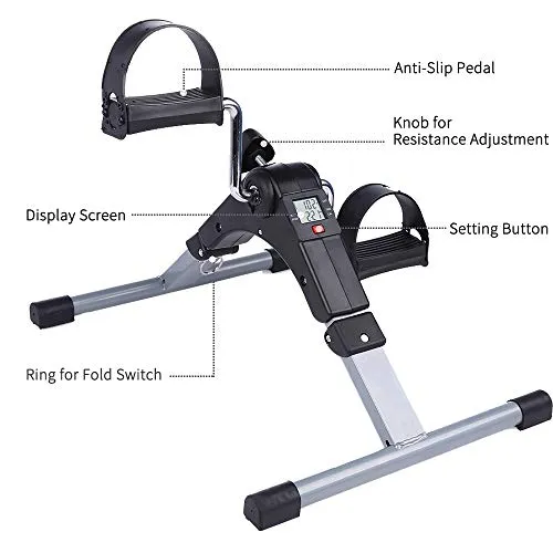 Himaly Store Folding Pedal Exerciser Mini Exercise Bike Portable Foot Peddler Desk Bike Arm and Leg Peddler Machine with LCD Monitor , Silver