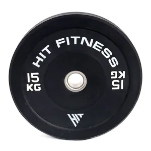 Hit Fitness 15kg Commercial Black Rubber Bumper Plate