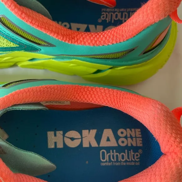 Hoka One One Clifton Ortholite Sneakers Teal Coral women size 11