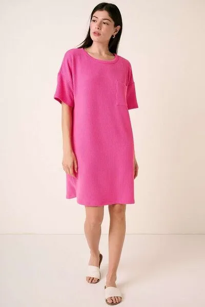 Hot Pink Urban Rib Knit Short Sleeve Tee Dress