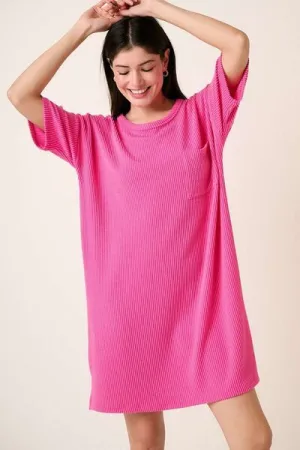 Hot Pink Urban Rib Knit Short Sleeve Tee Dress