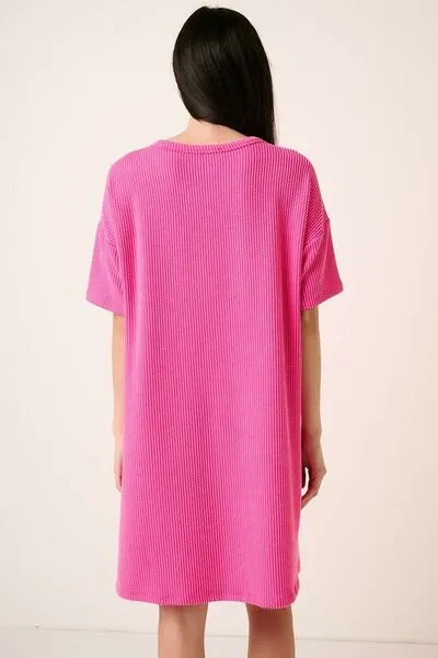 Hot Pink Urban Rib Knit Short Sleeve Tee Dress