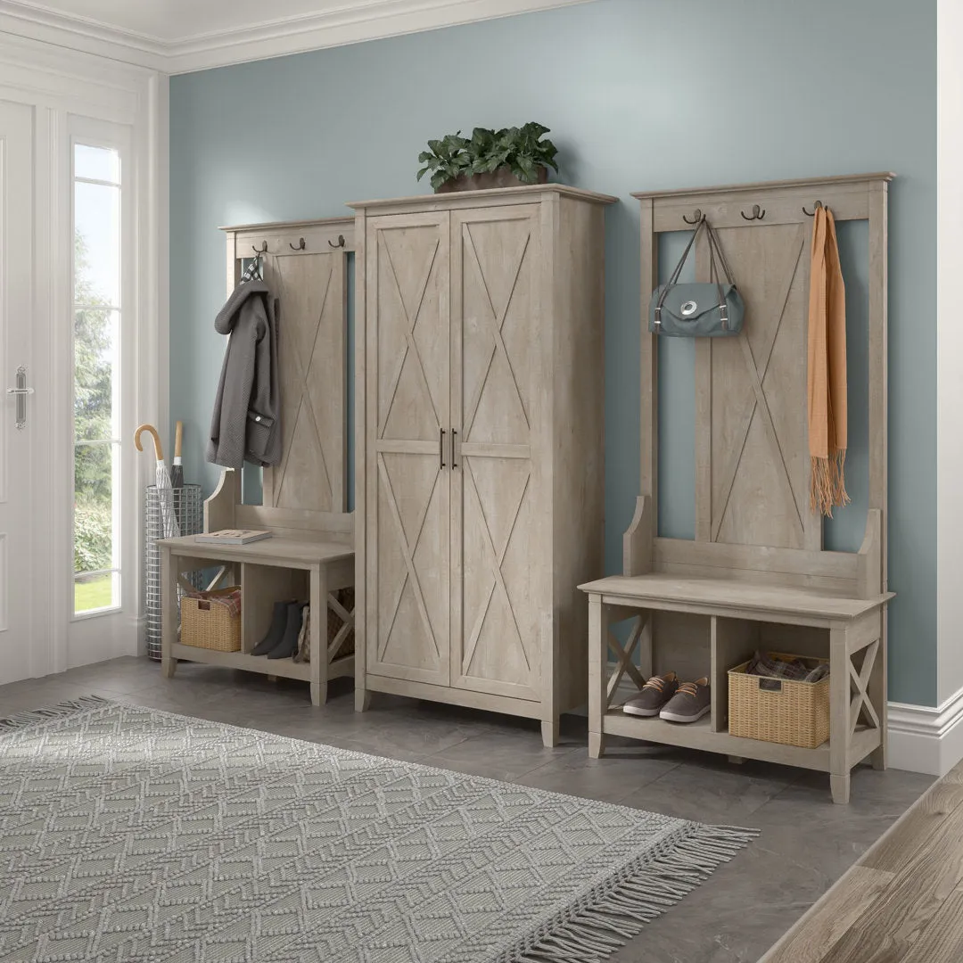 Huckins Hall Tree 32'' Wide with Bench and Shoe Storage Laurel Foundry Modern Farmhouse® Color: Washed Gray