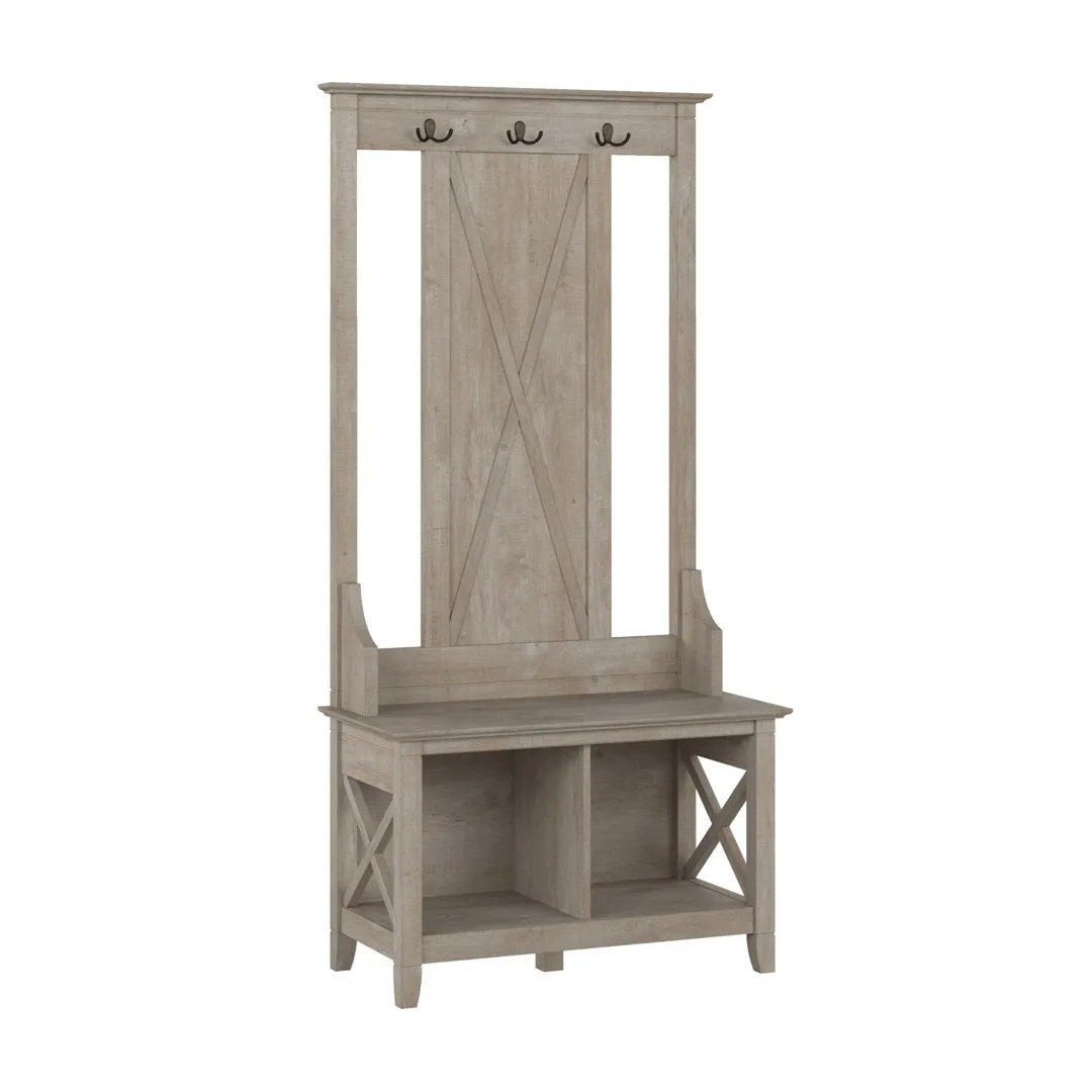 Huckins Hall Tree 32'' Wide with Bench and Shoe Storage Laurel Foundry Modern Farmhouse® Color: Washed Gray