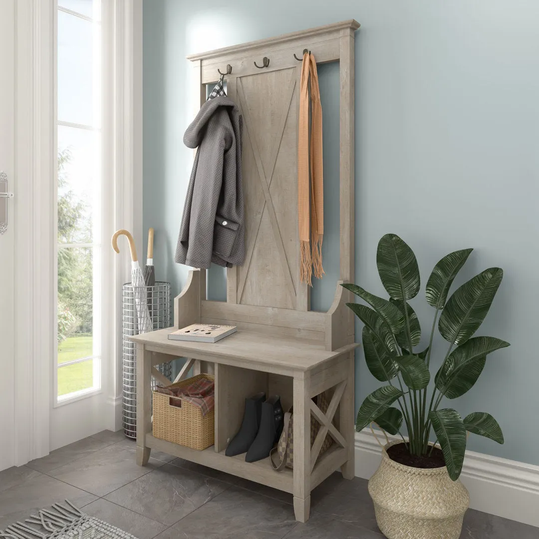 Huckins Hall Tree 32'' Wide with Bench and Shoe Storage Laurel Foundry Modern Farmhouse® Color: Washed Gray