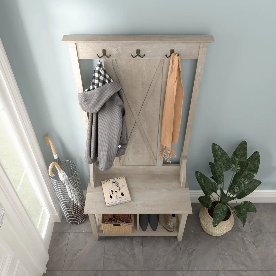 Huckins Hall Tree 32'' Wide with Bench and Shoe Storage Laurel Foundry Modern Farmhouse® Color: Washed Gray