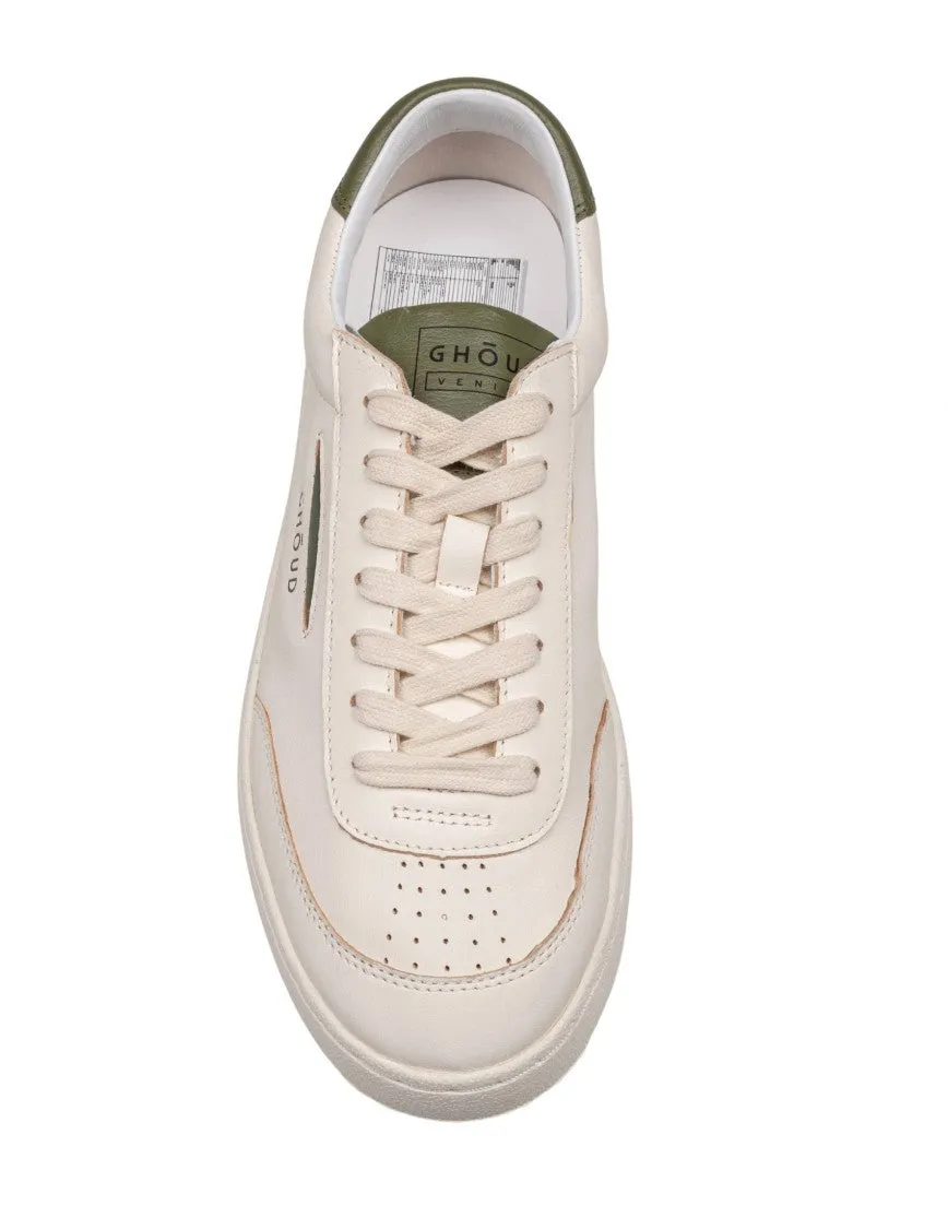 Ivory And Green Leather Lido Sneakers