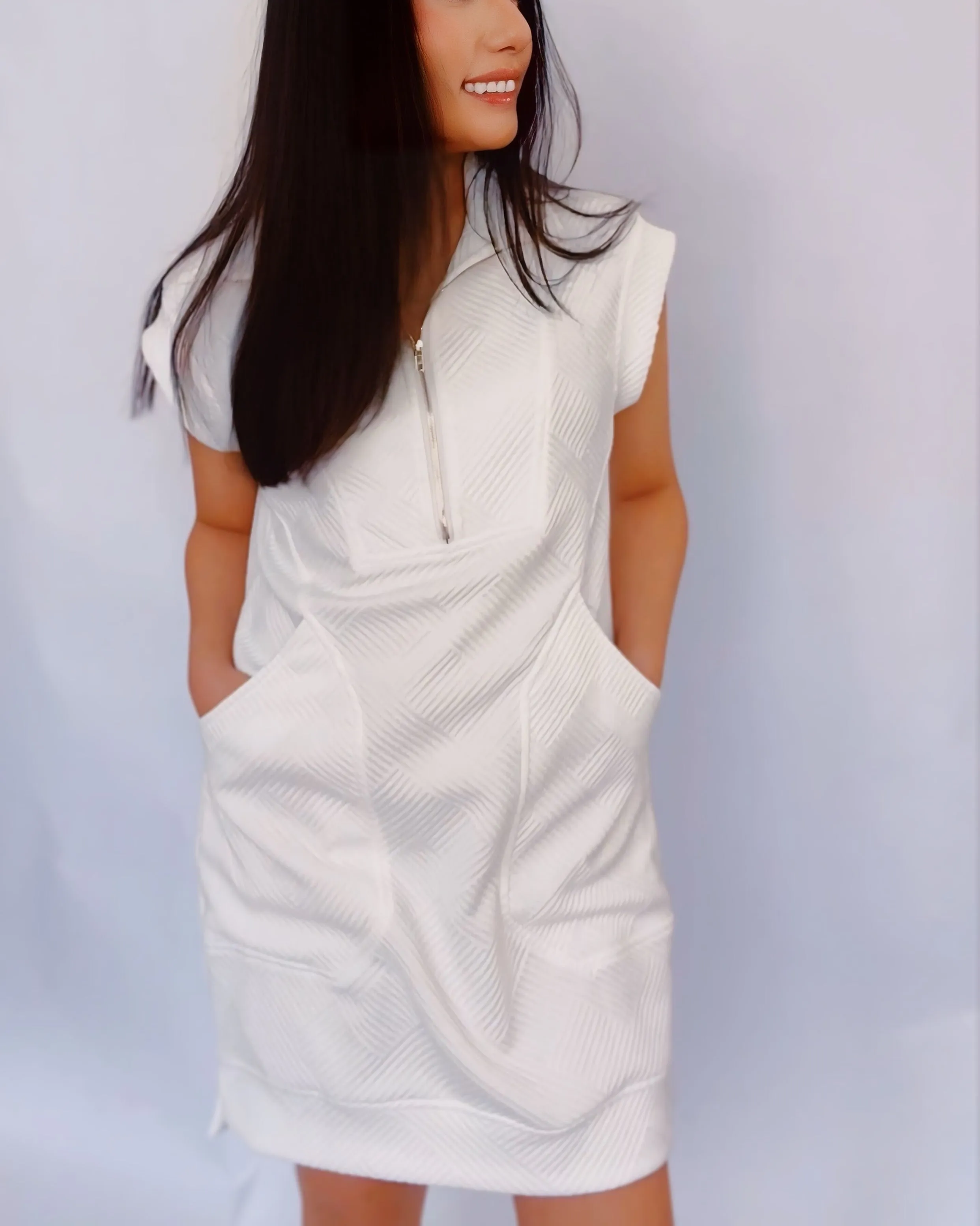 Ivory Half Zip Mini Dress