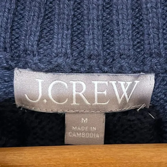 J. Crew Cable Knit Sweater Pullover Crewneck Fisherman Style Navy Blue Women's M