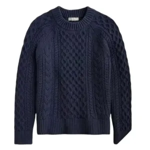 J. Crew Cable Knit Sweater Pullover Crewneck Fisherman Style Navy Blue Women's M