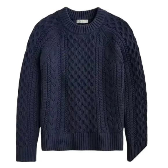 J. Crew Cable Knit Sweater Pullover Crewneck Fisherman Style Navy Blue Women's M