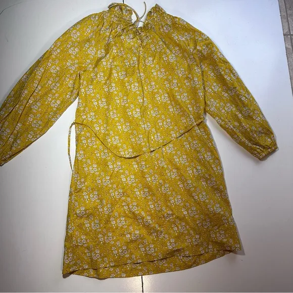 J.Crew Yellow High Neck Liberty Print Floral Ruffle Self Tie 100% Cotton Size XS