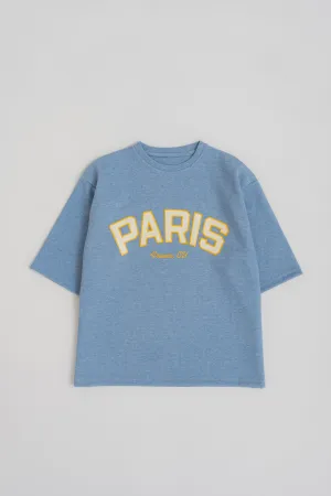 LIGHT BLUE INTERLOCK RELAXED FIT STATEMENT T-SHIRT