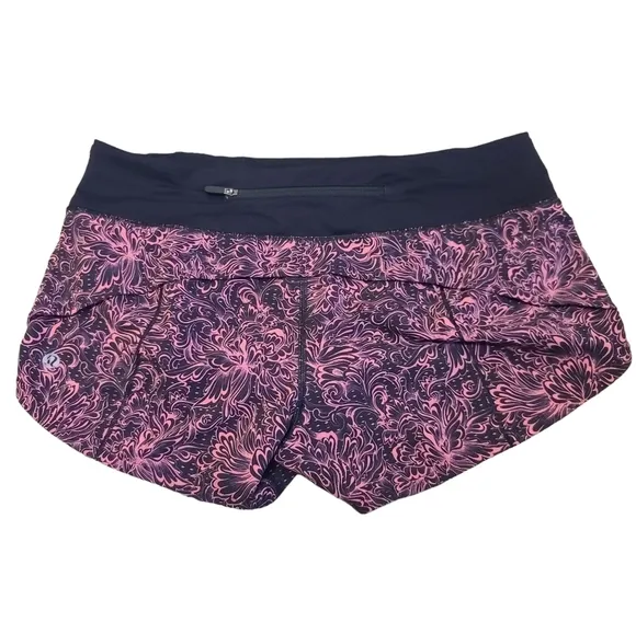 Lululemon Speed Up Short *2.5&quot; Infinity Speed Up Short Glossy Black / Coral sz 6