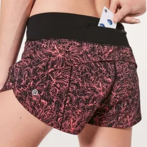 Lululemon Speed Up Short *2.5&quot; Infinity Speed Up Short Glossy Black / Coral sz 6