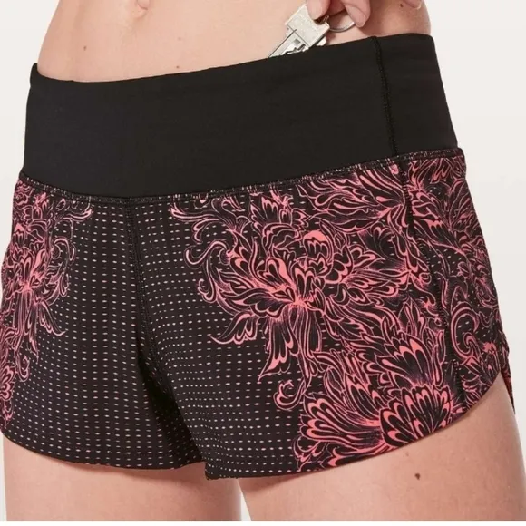 Lululemon Speed Up Short *2.5&quot; Infinity Speed Up Short Glossy Black / Coral sz 6