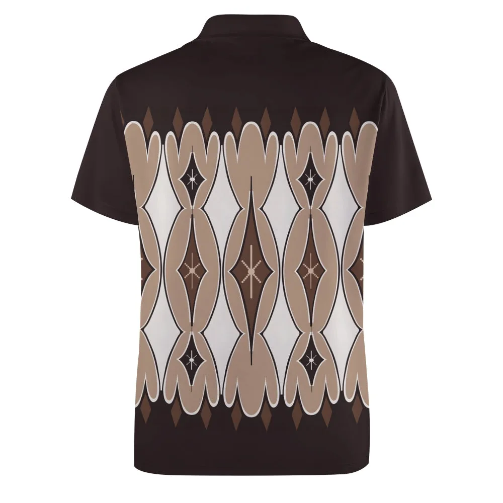 Men's Geometric Print Button Down Short Sleeve Polo 2404001426