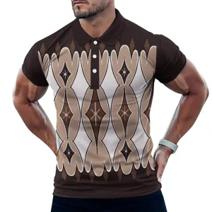 Men's Geometric Print Button Down Short Sleeve Polo 2404001426