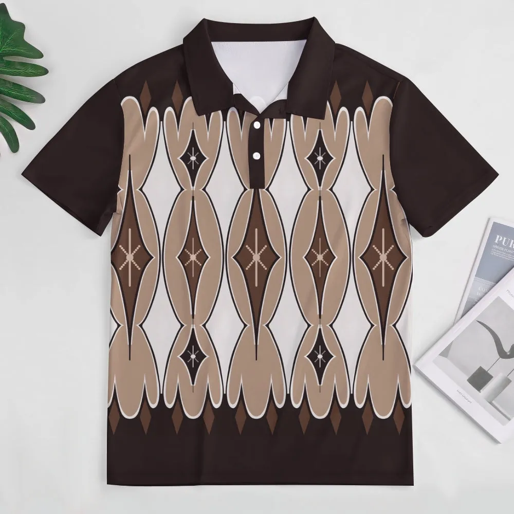 Men's Geometric Print Button Down Short Sleeve Polo 2404001426
