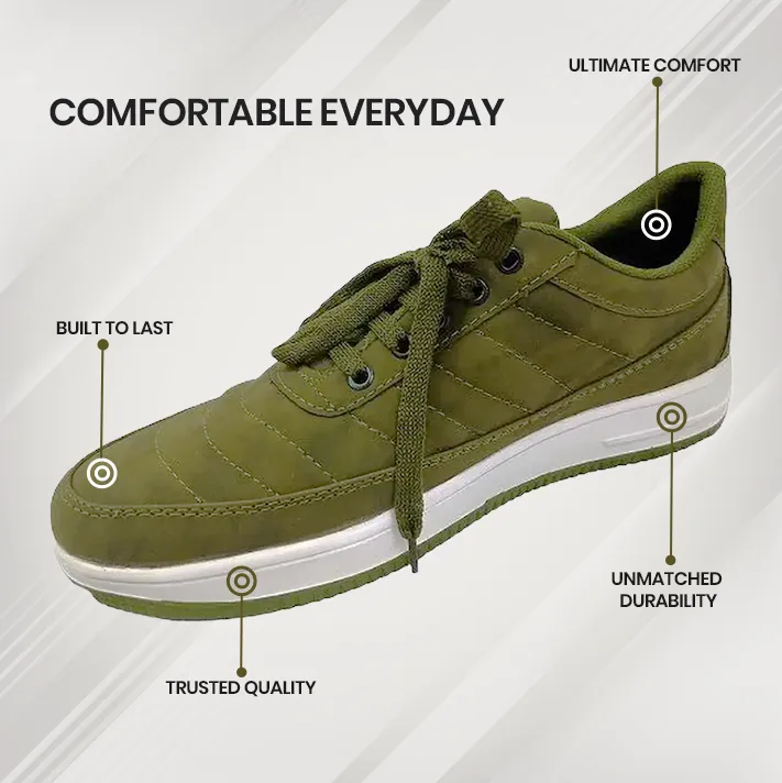 Men's Olive Green Casual Lace-Up Sneakers - Comfortable Everyday Shoes