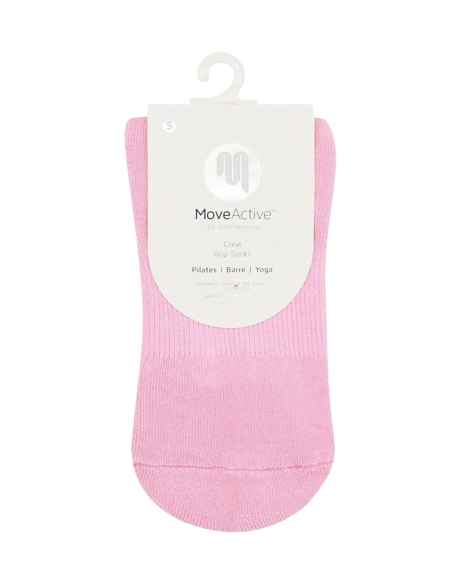 Move Active Crew Non Slip Grip Socks - Ribbed Sporty Pink