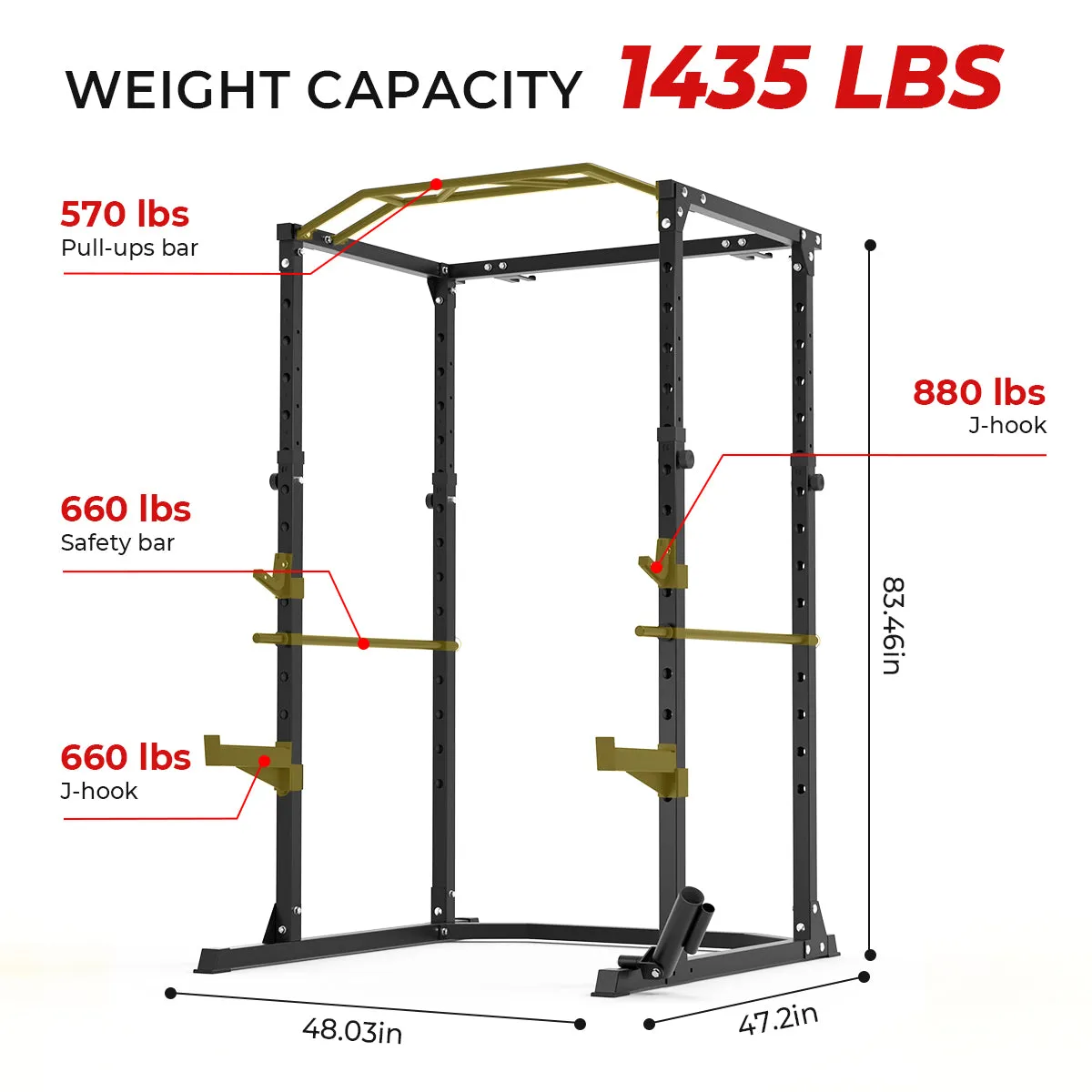 Multi-Functional Power Rack with J-Hooks Landmine Attachment for Home Gym