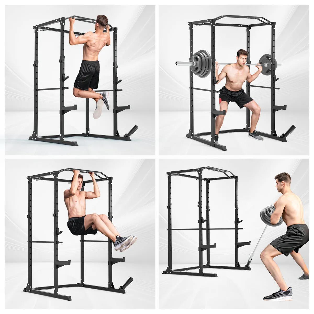 Multi-Functional Power Rack with J-Hooks Landmine Attachment for Home Gym