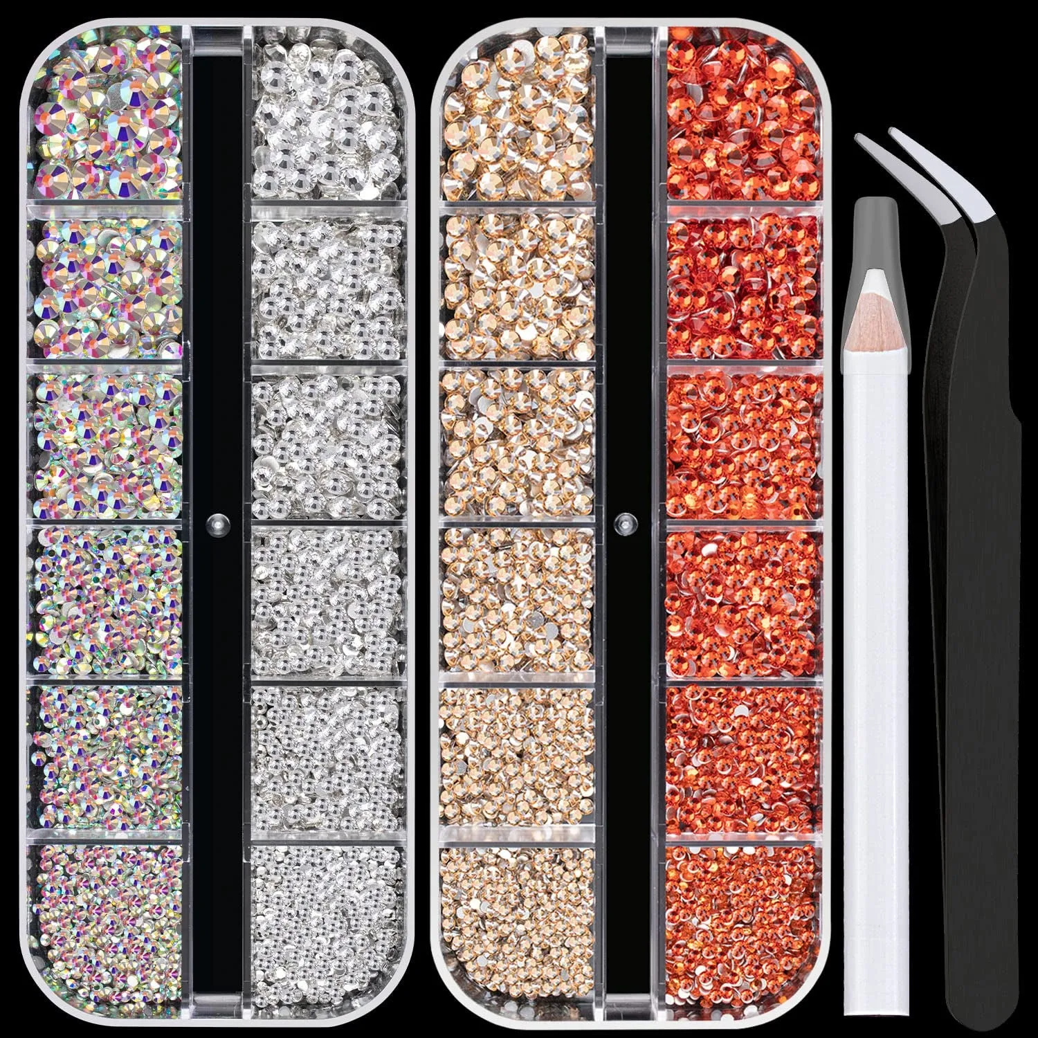 Multi Shapes 3D Glass AB Crystal Nail Art Rhinestones Kit with Flatback round Bead Charm Gem Stone Jewelry Diamond with Pickup Pen   Tweezer for Manicure Craft Decoration by  (Iridescent)