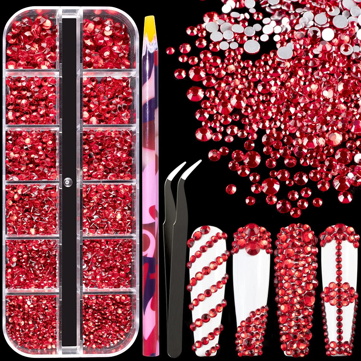 Multi Shapes 3D Glass AB Crystal Nail Art Rhinestones Kit with Flatback round Bead Charm Gem Stone Jewelry Diamond with Pickup Pen   Tweezer for Manicure Craft Decoration by  (Iridescent)