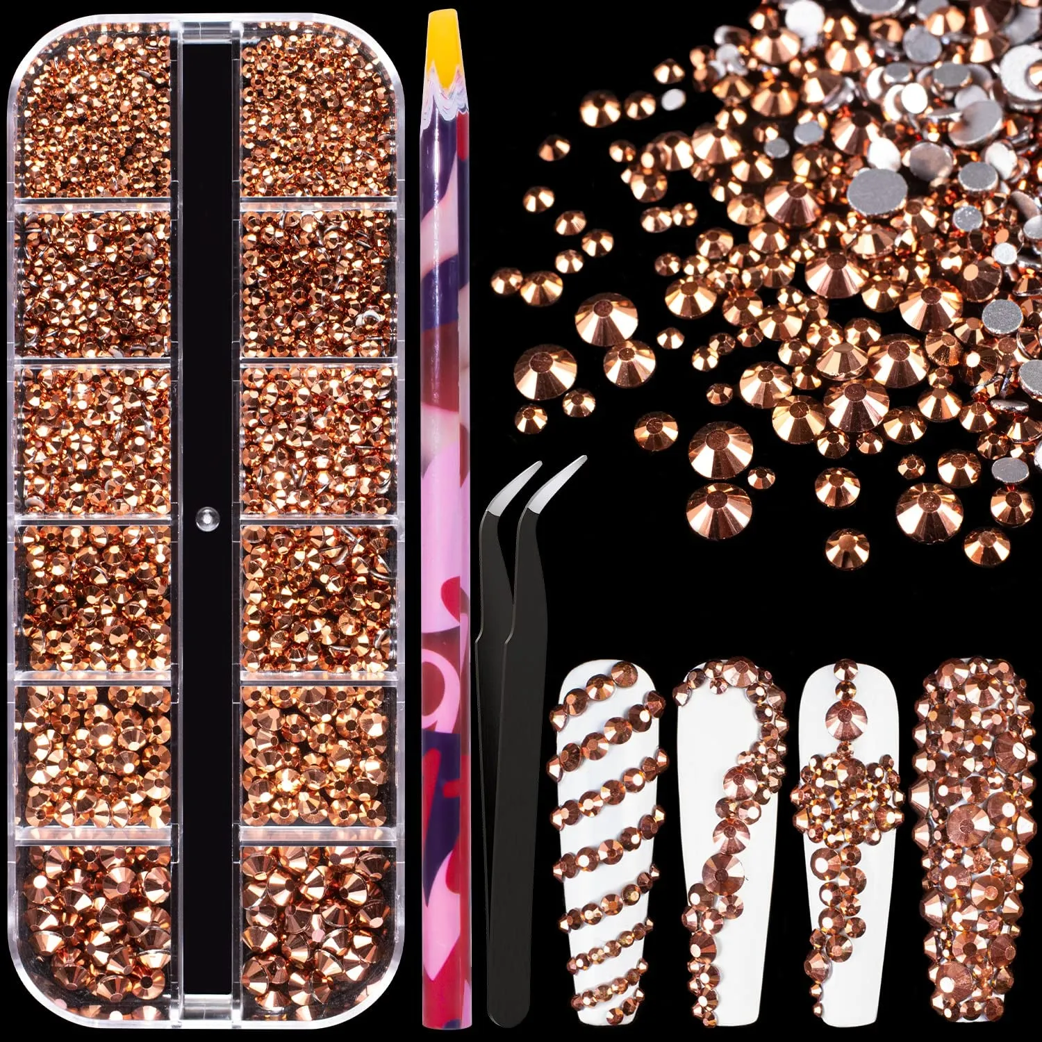 Multi Shapes 3D Glass AB Crystal Nail Art Rhinestones Kit with Flatback round Bead Charm Gem Stone Jewelry Diamond with Pickup Pen   Tweezer for Manicure Craft Decoration by  (Iridescent)