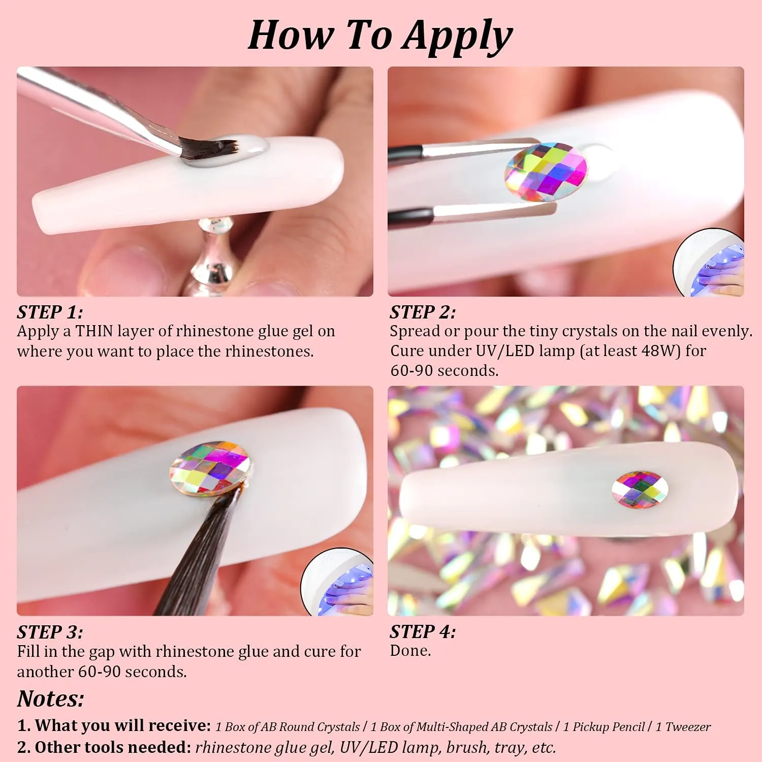 Multi Shapes 3D Glass AB Crystal Nail Art Rhinestones Kit with Flatback round Bead Charm Gem Stone Jewelry Diamond with Pickup Pen   Tweezer for Manicure Craft Decoration by  (Iridescent)