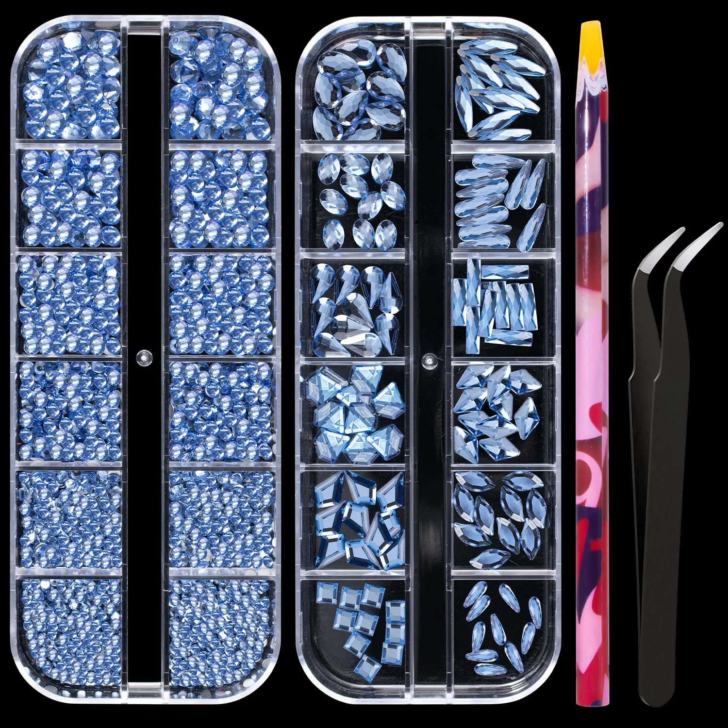 Multi Shapes 3D Glass AB Crystal Nail Art Rhinestones Kit with Flatback round Bead Charm Gem Stone Jewelry Diamond with Pickup Pen   Tweezer for Manicure Craft Decoration by  (Iridescent)