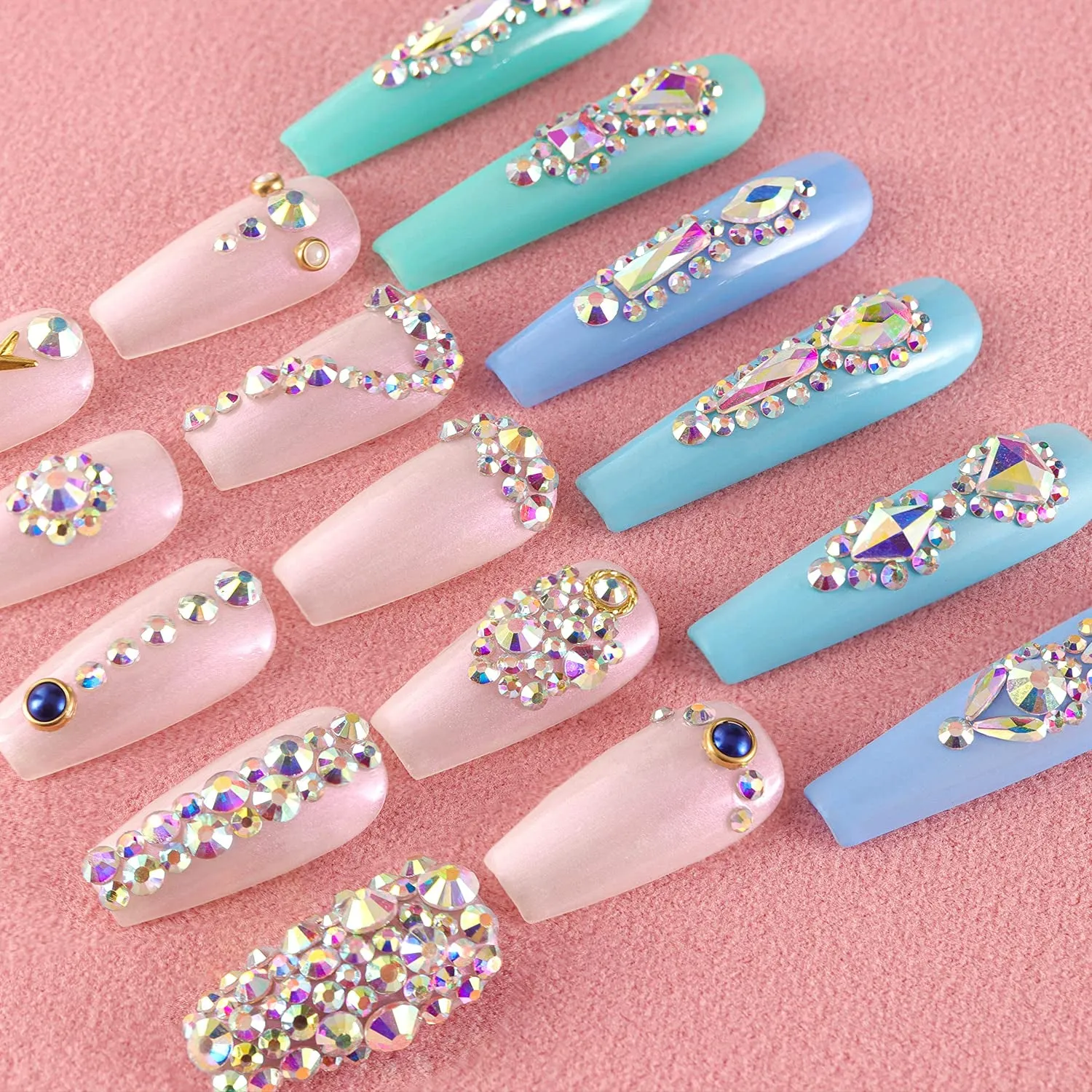 Multi Shapes 3D Glass AB Crystal Nail Art Rhinestones Kit with Flatback round Bead Charm Gem Stone Jewelry Diamond with Pickup Pen   Tweezer for Manicure Craft Decoration by  (Iridescent)