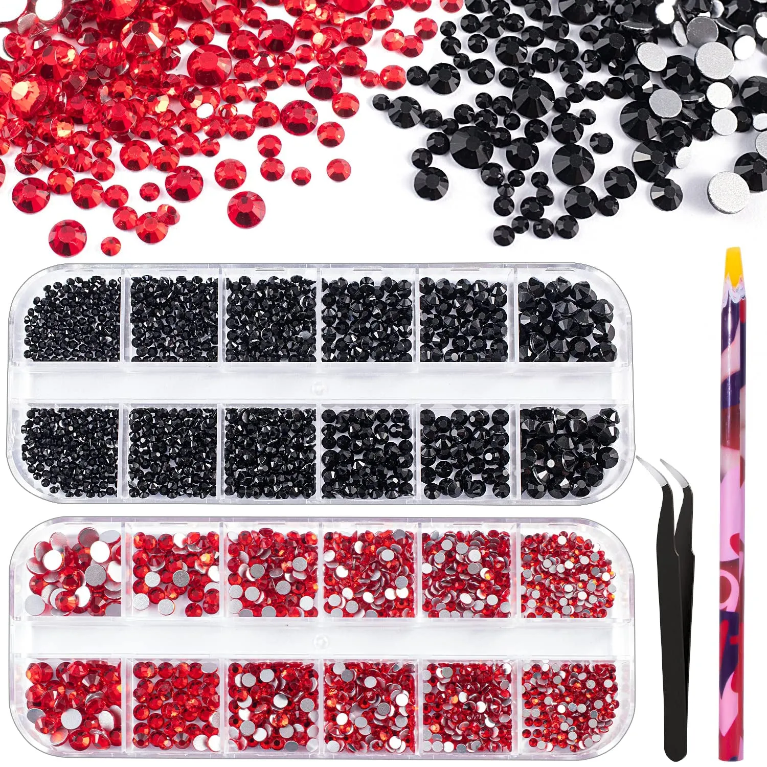 Multi Shapes 3D Glass AB Crystal Nail Art Rhinestones Kit with Flatback round Bead Charm Gem Stone Jewelry Diamond with Pickup Pen   Tweezer for Manicure Craft Decoration by  (Iridescent)