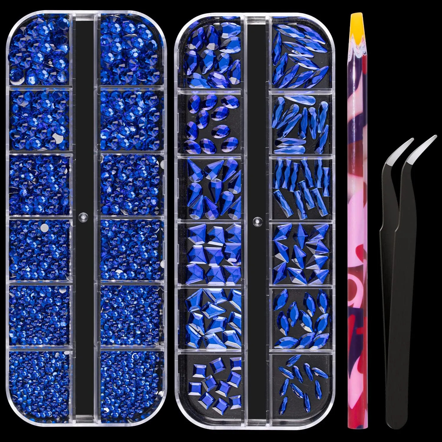 Multi Shapes 3D Glass AB Crystal Nail Art Rhinestones Kit with Flatback round Bead Charm Gem Stone Jewelry Diamond with Pickup Pen   Tweezer for Manicure Craft Decoration by  (Iridescent)