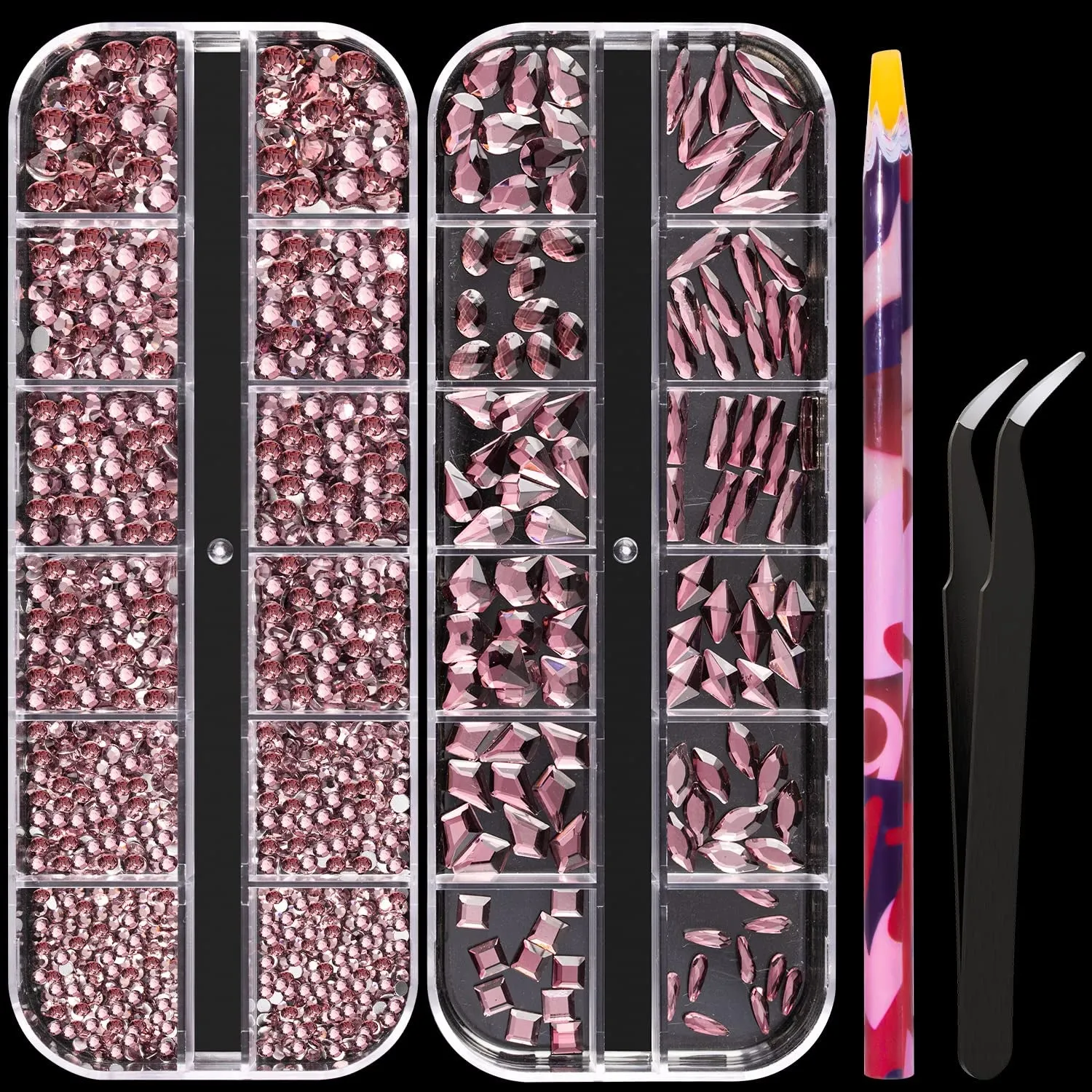 Multi Shapes 3D Glass AB Crystal Nail Art Rhinestones Kit with Flatback round Bead Charm Gem Stone Jewelry Diamond with Pickup Pen   Tweezer for Manicure Craft Decoration by  (Iridescent)