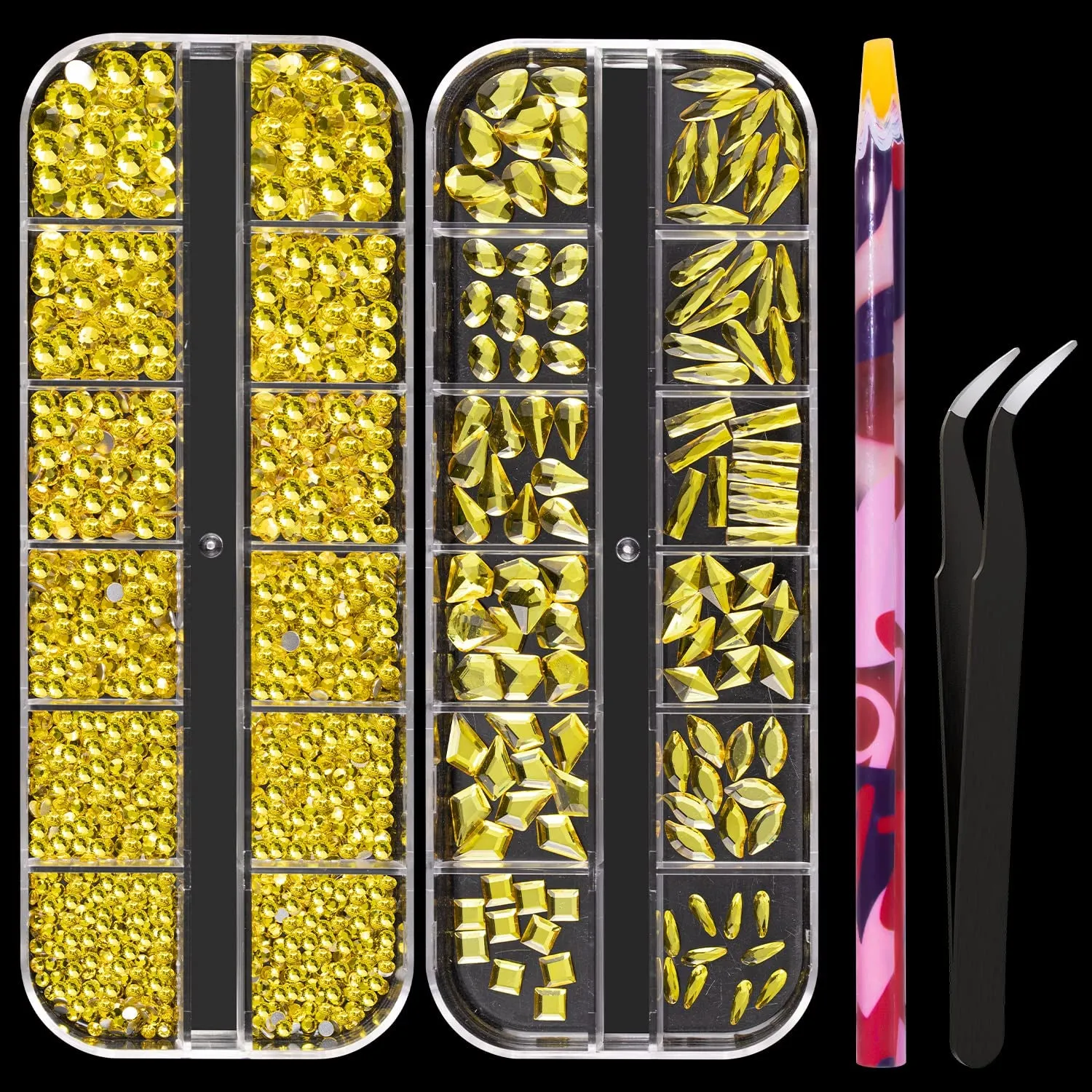 Multi Shapes 3D Glass AB Crystal Nail Art Rhinestones Kit with Flatback round Bead Charm Gem Stone Jewelry Diamond with Pickup Pen   Tweezer for Manicure Craft Decoration by  (Iridescent)