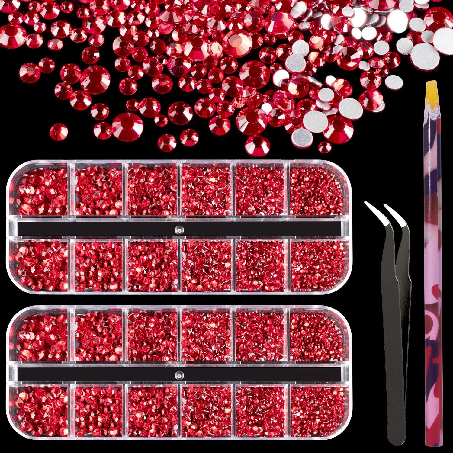 Multi Shapes 3D Glass AB Crystal Nail Art Rhinestones Kit with Flatback round Bead Charm Gem Stone Jewelry Diamond with Pickup Pen   Tweezer for Manicure Craft Decoration by  (Iridescent)