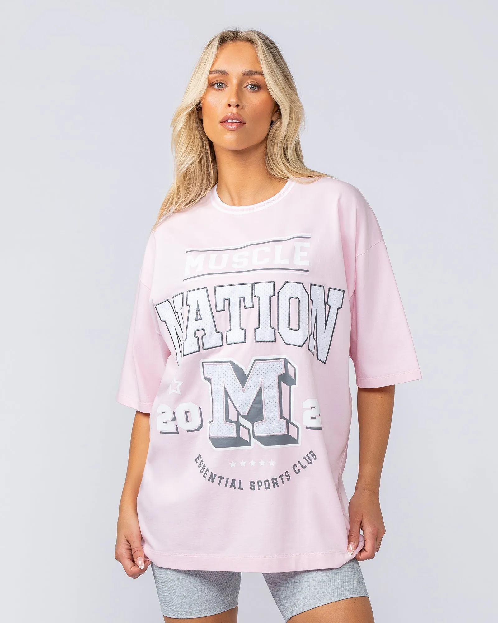 Muscle Nation | Sporting Club Oversized Tee - Soft Pink