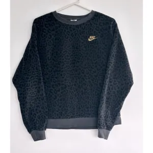 Nike Fleece Leopard Sweatshirt Medium Black Gold Swoosh Gorp Sporty Plush Casual