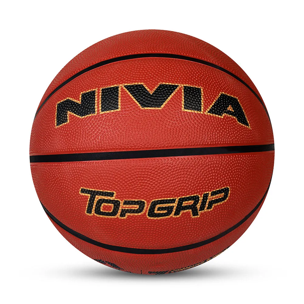NIVIA TOPGRIP 3.0, Match Ball, 8 Panels, Soft Touch Rubber Cover Molded with Pebbled Texture , Butyl ThreadwoundedBladder, FIBA Level 2, Made for Tournaments , to Play on All Indoor & Outdoor Surfaces