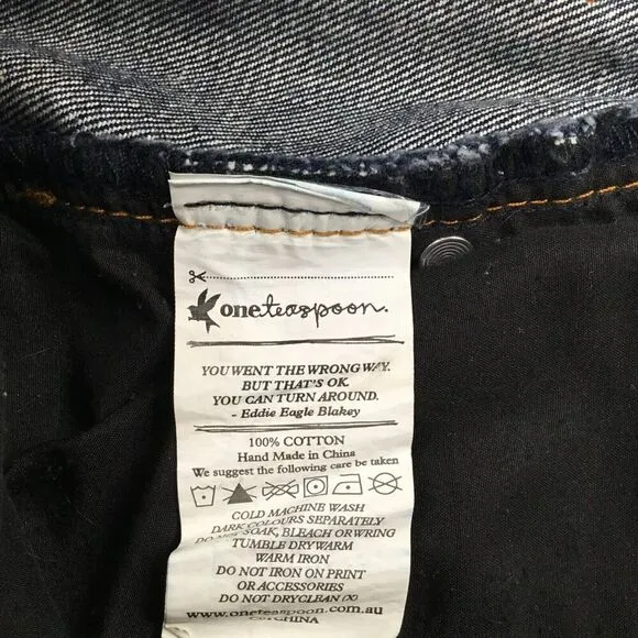 One Teaspoon Denim Junk Yard Mini Skirt Size 25 Low Rise Raw Hem Distressed Y2K